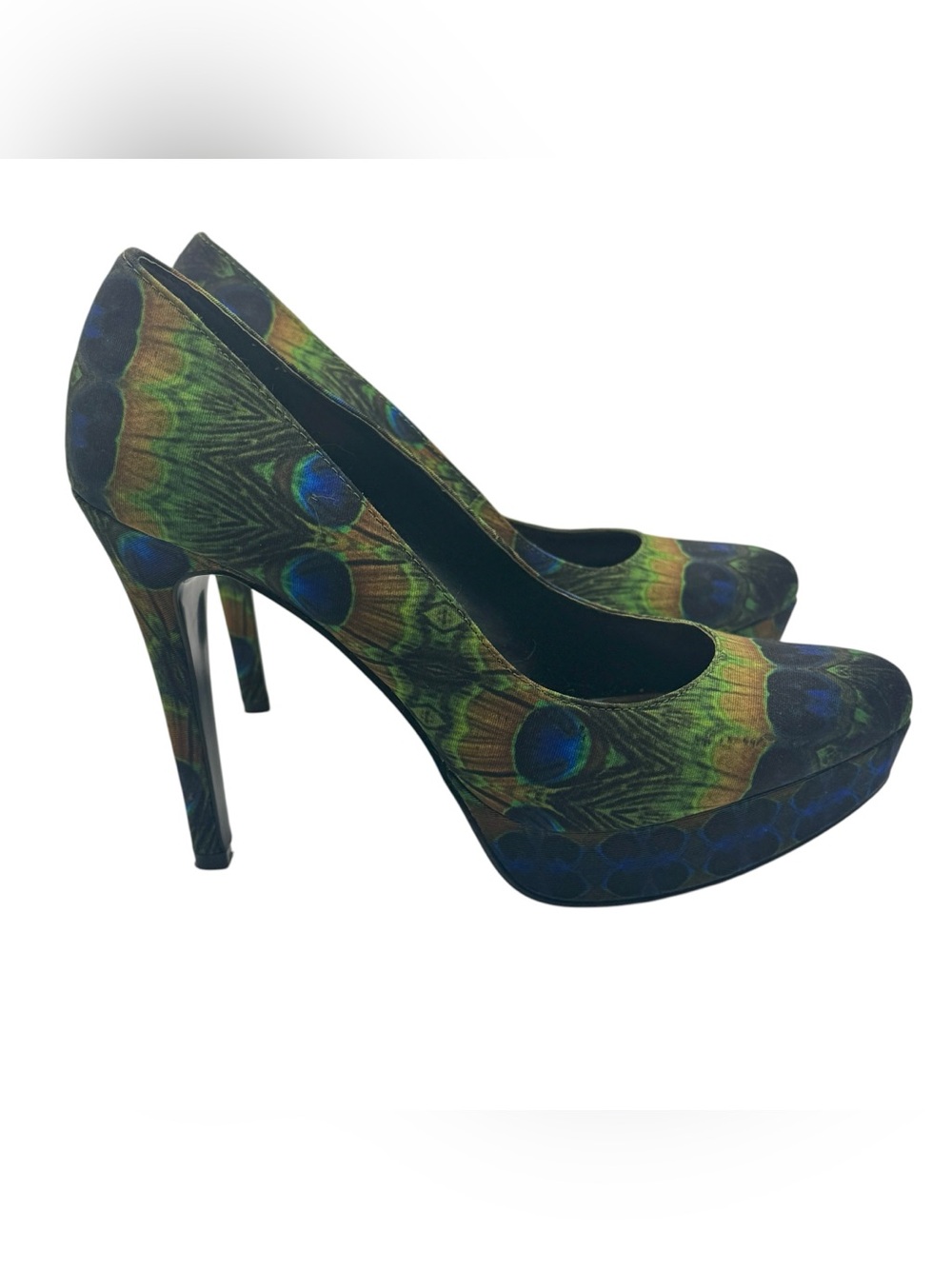 Nine West Gem Peacock Feather Print Platform Pumps 6.5M Jewel Tone dopamine NWOT